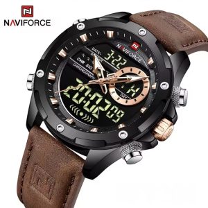 Naviforce Dual Display Leather Strap Watch