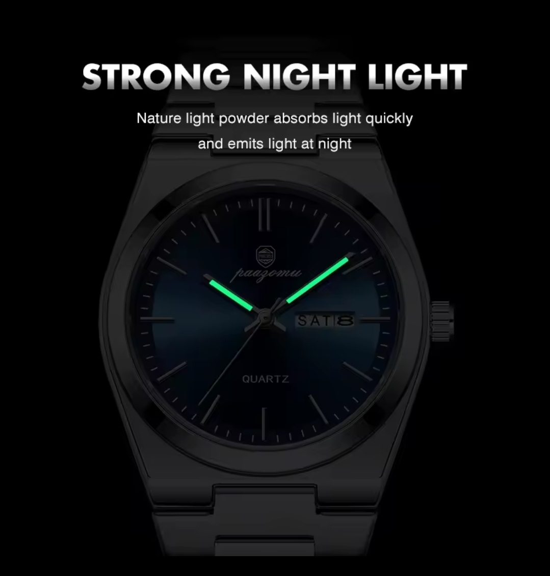Men Blue Glass Waterproof Watch With Calendar - Image 4