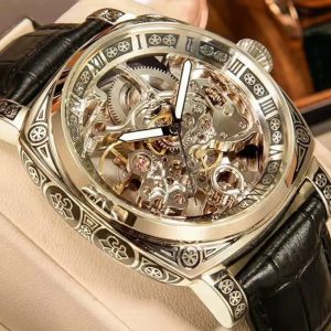 luxury Square Skeletal Automatic Engraved Watch
