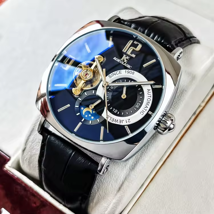 Men Executive Automatic Official Leather Strap Watch